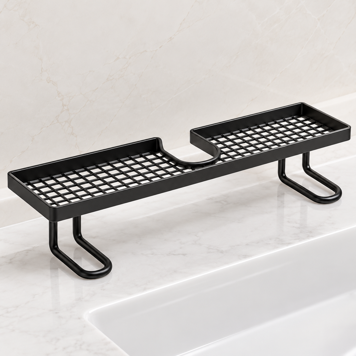 Black Faucet-Bridge Vanity Shelf material and construction detail