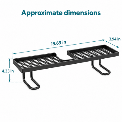 Black Faucet-Bridge Vanity Shelf verified measurements in inches