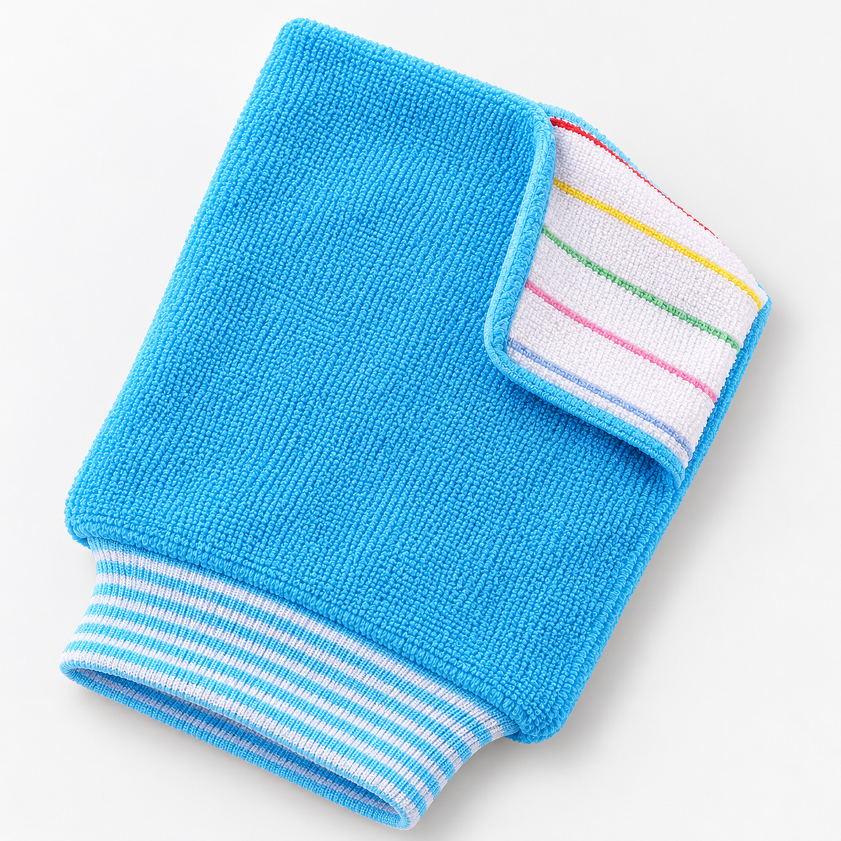 Blue Dual-Texture Bath Mitt material and construction detail