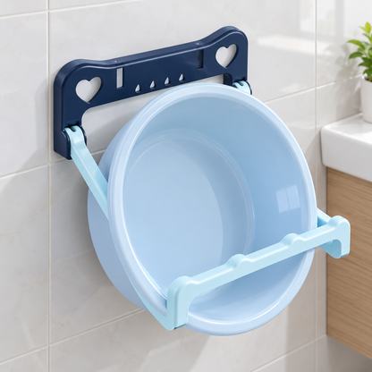 Blue Folding Basin Wall Holder in a bathroom setting; display props not included