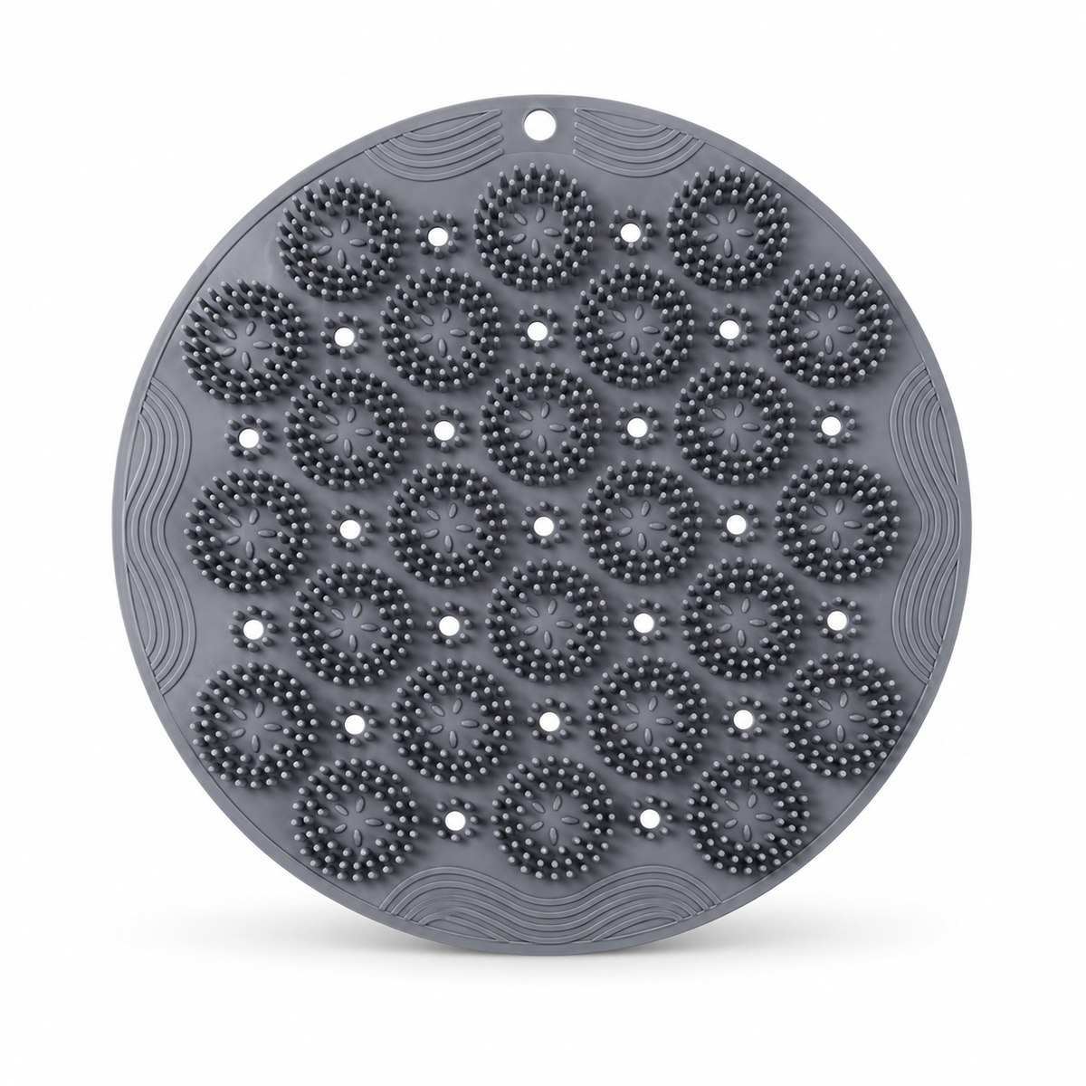 Gray Silicone Shower Scrub Pad on white