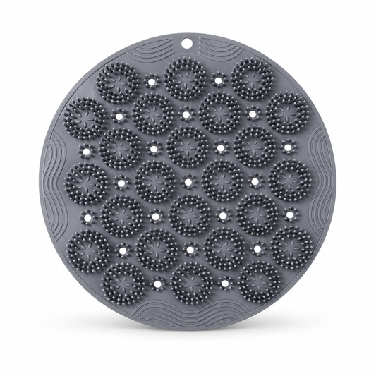 Gray Silicone Shower Scrub Pad on white