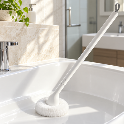 Long-Handle Round Tub Brush in a bathroom setting; display props not included