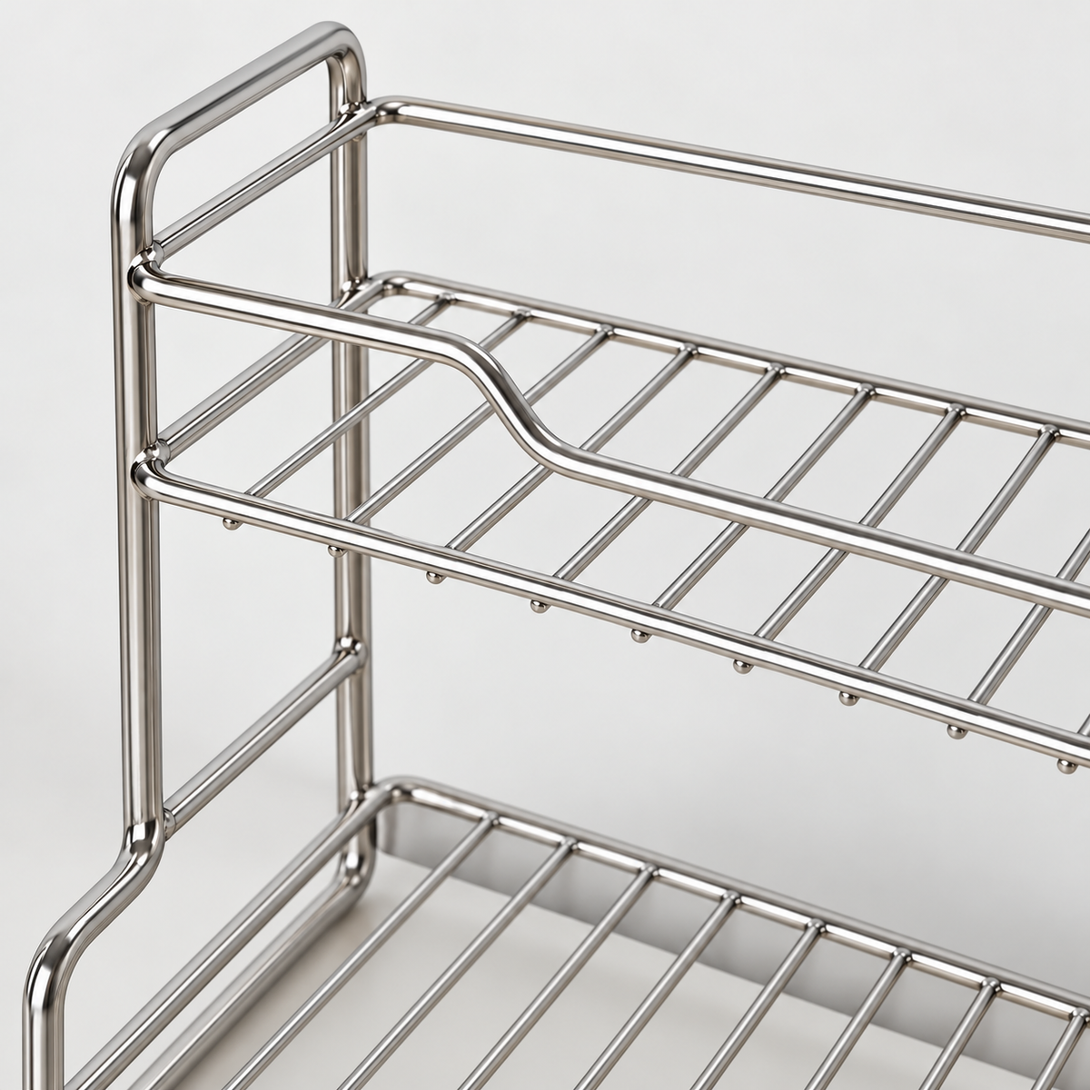 Close view of the silver wire basket and side frame