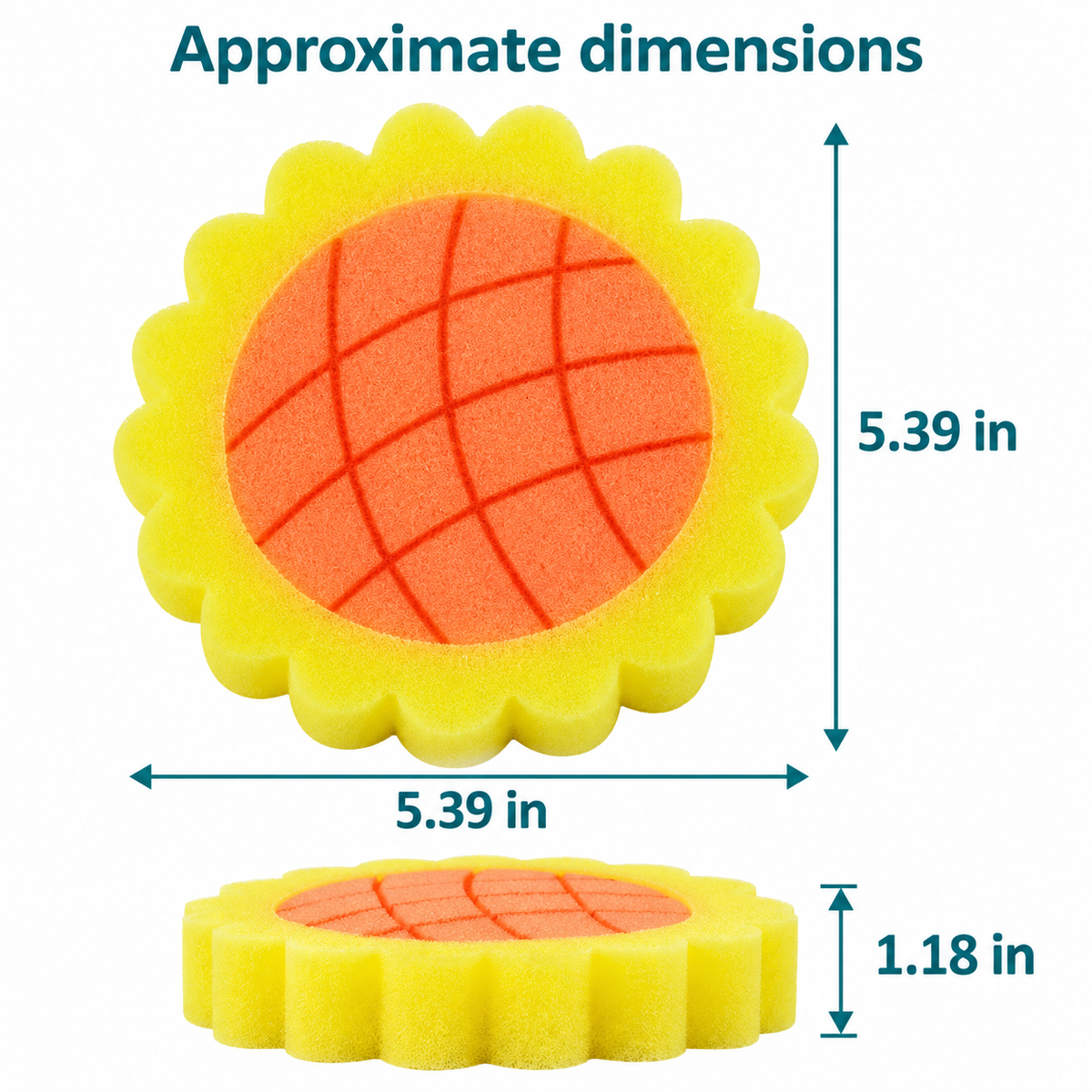 Sunflower Bath Sponge, Assorted Color verified measurements in inches